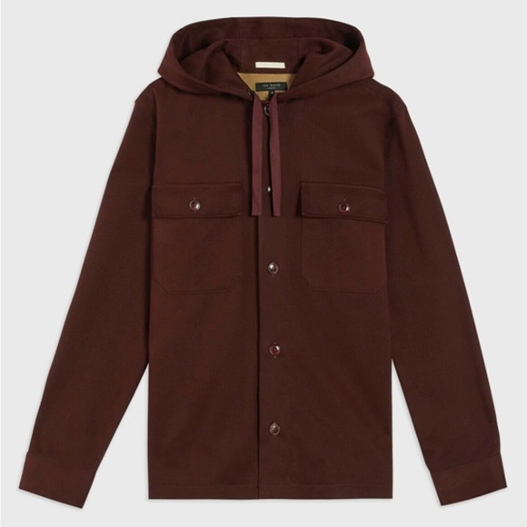 Ted Baker Men’s Hooded Overshirt Shacket in Burgundy - Picture 4 of 9